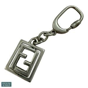 Fendi Vintage Silver FF Logo Keychain Bag Charm Authentic Made in Italy